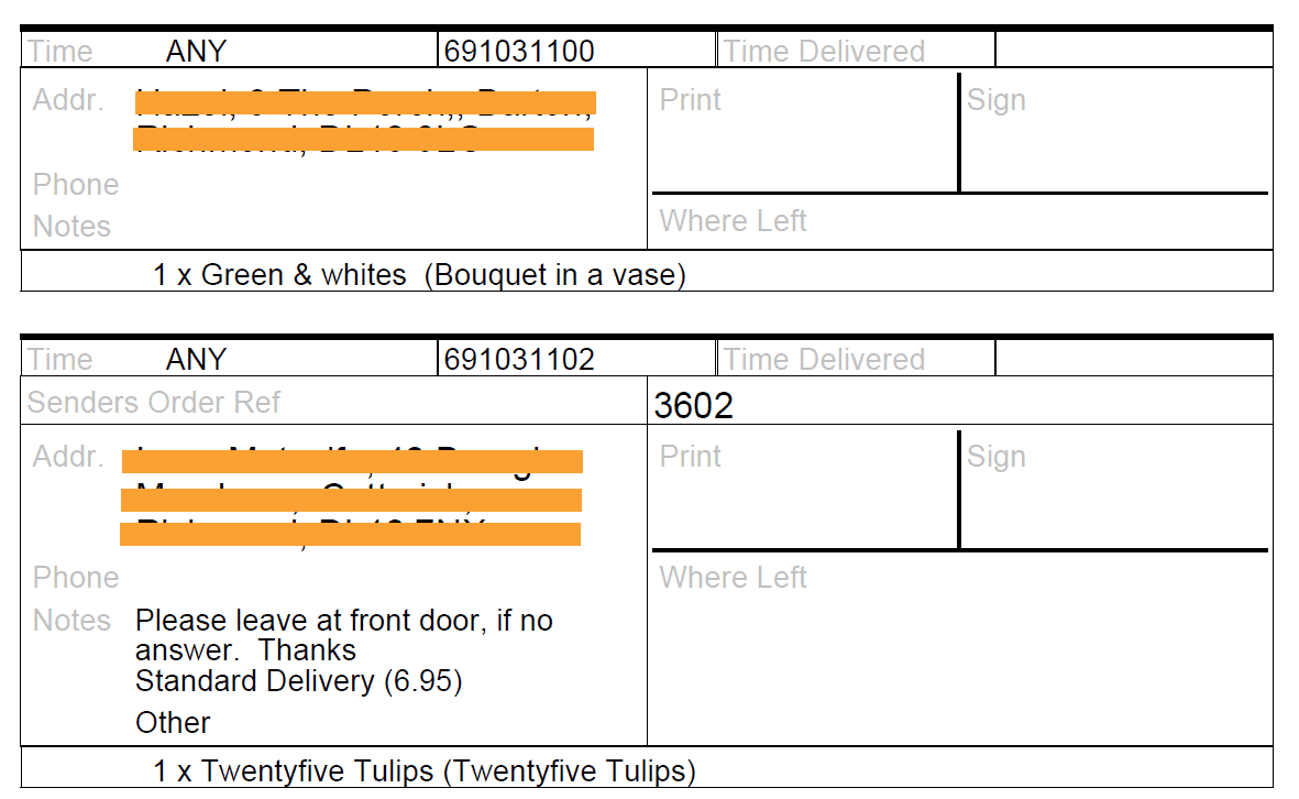 Delivery List